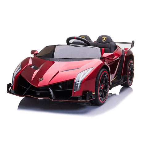 24V Kids Car Lamborghini Veneno – A sleek, black children's electric car with two seats, EVA tires, and a realistic sports car design for kids aged 3-8 - Front side view.
