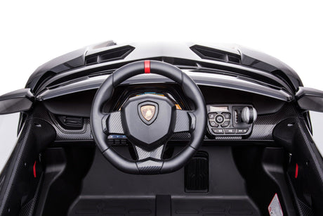 24V Kids Car Lamborghini Veneno – A sleek, black children's electric car with two seats, EVA tires, and a realistic sports car design for kids aged 3-8 - View of the dashboard.