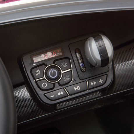 24V Kids Car Lamborghini Veneno – A sleek, black children's electric car with two seats, EVA tires, and a realistic sports car design for kids aged 3-8 - close up of dashboard.