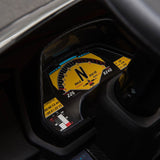 24V Kids Car Lamborghini Veneno – A sleek, black children's electric car with two seats, EVA tires, and a realistic sports car design for kids aged 3-8 - close up view of dashboard steering wheel.