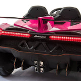 24V Kids Car Lamborghini Veneno – A sleek, black children's electric car with two seats, EVA tires, and a realistic sports car design for kids aged 3-8 - back view of pink Lamborghini. 
