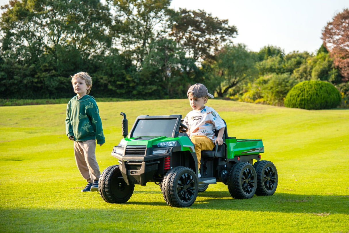 Ride On Kids 24V 6-Wheeler Tractor Trailer Ride-On with Dump Cart and Parental Remote