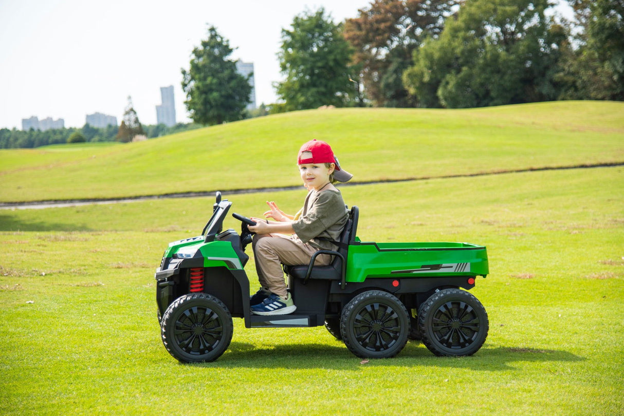 Ride On Kids 24V 6-Wheeler Tractor Trailer Ride-On with Dump Cart and Parental Remote