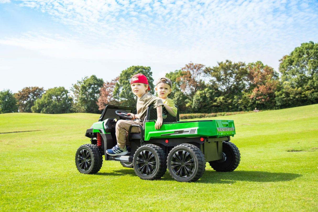 Ride On Kids 24V 6-Wheeler Tractor Trailer Ride-On with Dump Cart and Parental Remote