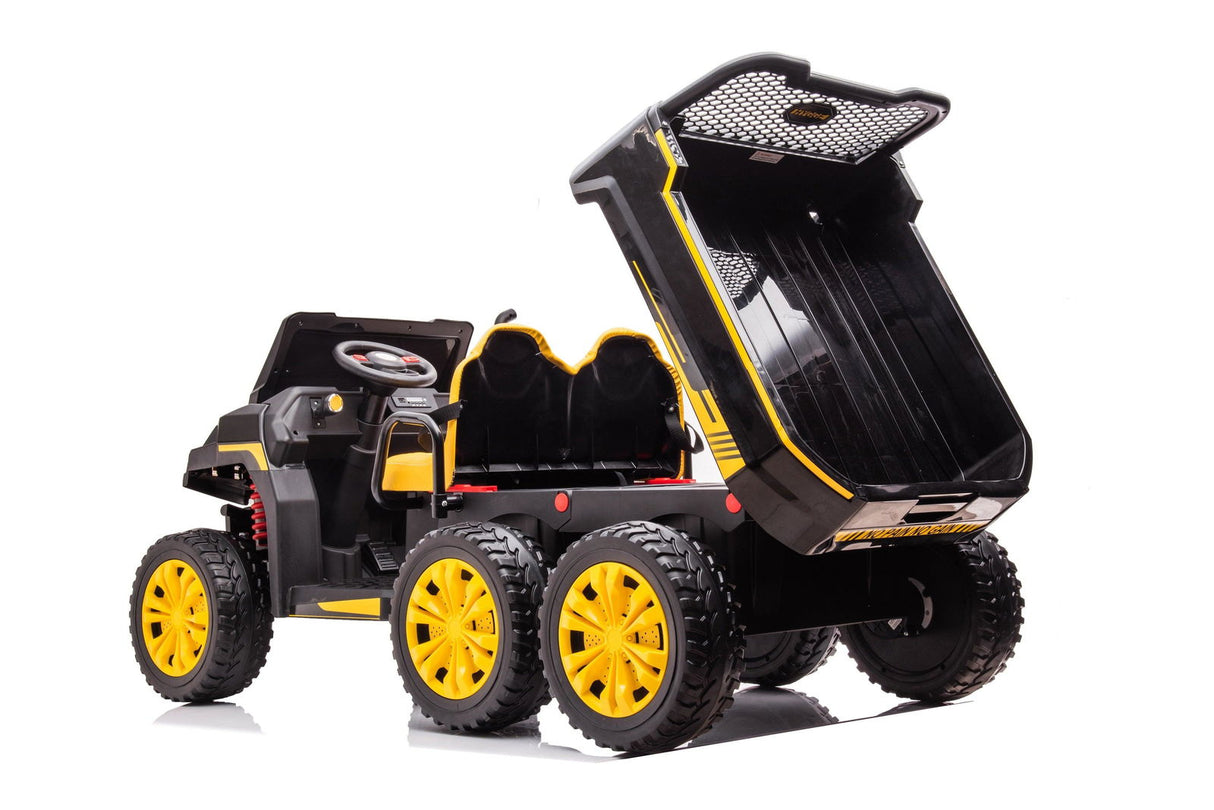 Ride On Kids 24V 6-Wheeler Tractor Trailer Ride-On with Dump Cart and Parental Remote