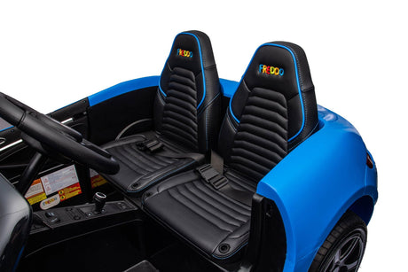 48V Turbo Racer Kids Electric Car – A high-speed, two-seater children's ride-on with a 600W motor, leather seats, LED lights, and all-terrain air tires - view of leather seats.