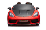 48V Turbo Racer Kids Electric Car – A high-speed, two-seater children's ride-on with a 600W motor, leather seats, LED lights, and all-terrain air tires - front view of red turbo racer.
