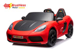 48V Turbo Racer Kids Electric Car – A high-speed, two-seater children's ride-on with a 600W motor, leather seats, LED lights, and all-terrain air tires - side front view of red turbo racer.