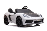 48V Turbo Racer Kids Electric Car – A high-speed, two-seater children's ride-on with a 600W motor, leather seats, LED lights, and all-terrain air tires - legendary side view of white 48 turbo racer.