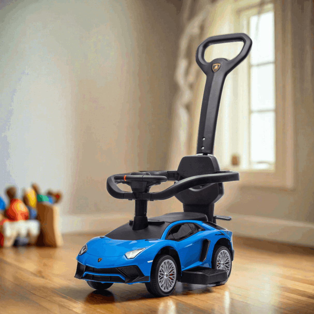 Official Lamborghini 3-in-1 Kids Push Ride-On Toy Car – Licensed Ride On with Lights, Music, and Safety Features